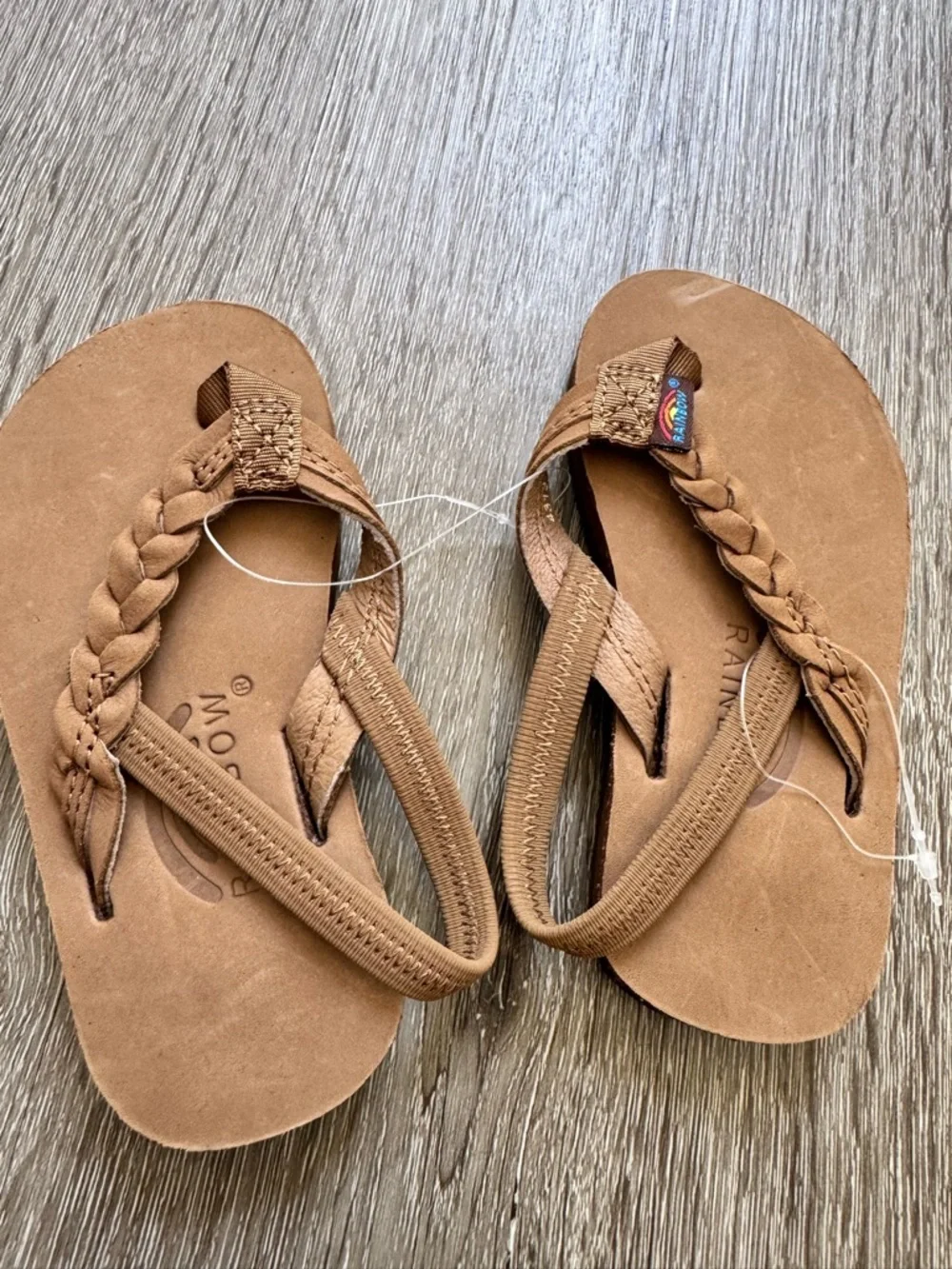 Rainbow Kids Flirty Braidy Leather Flip Flops Brown Slingback Sandals Size 5/6